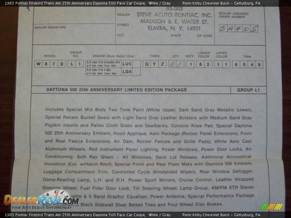 1983 Pontiac Firebird Trans Am 25th Anniversary Daytona 500 Pace Car Coupe White / Gray Photo #25