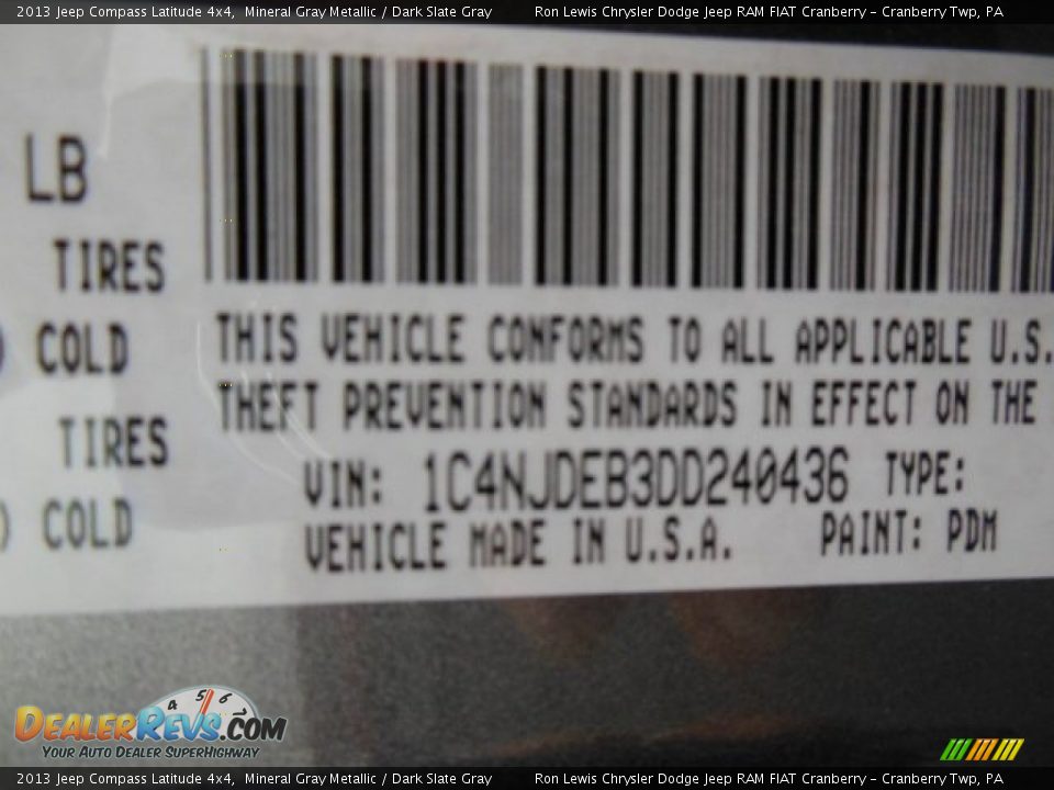 2013 Jeep Compass Latitude 4x4 Mineral Gray Metallic / Dark Slate Gray Photo #20