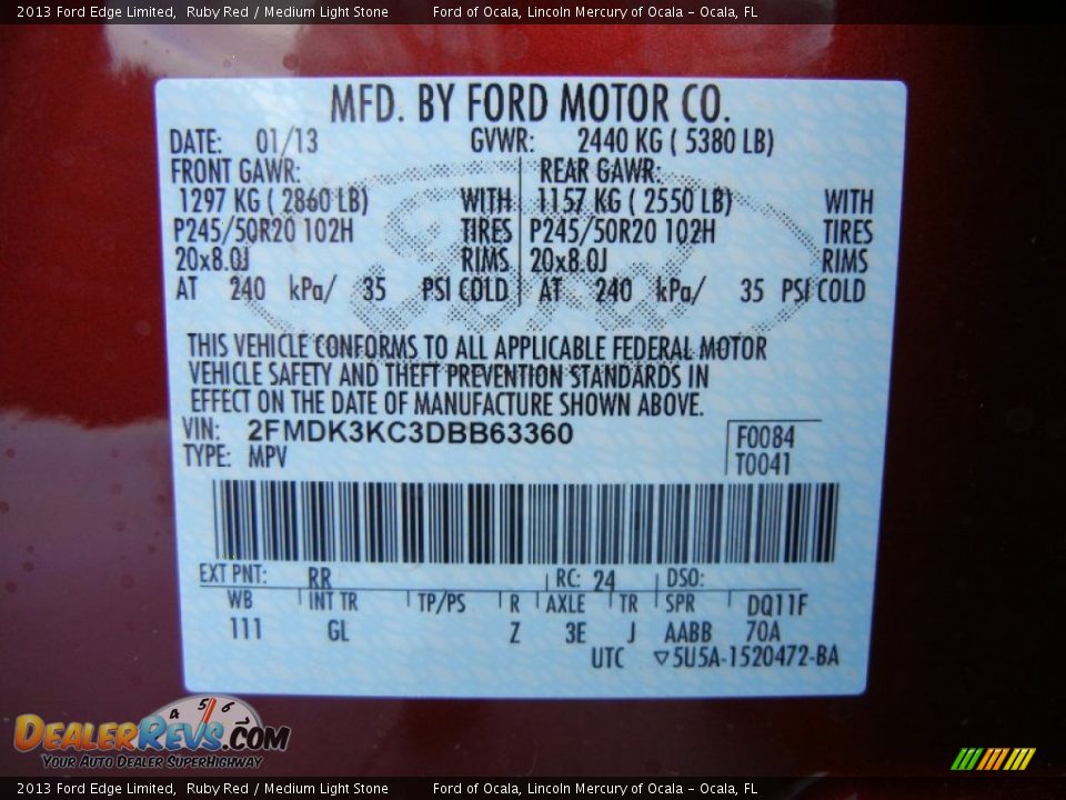 2013 Ford Edge Limited Ruby Red / Medium Light Stone Photo #13