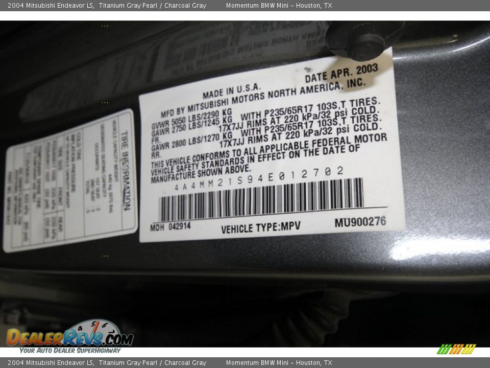 2004 Mitsubishi Endeavor LS Titanium Gray Pearl / Charcoal Gray Photo #5