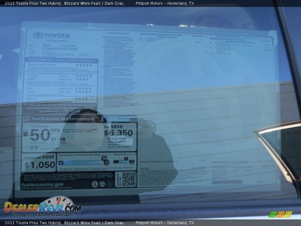 2013 Toyota Prius Two Hybrid Blizzard White Pearl / Dark Gray Photo #34