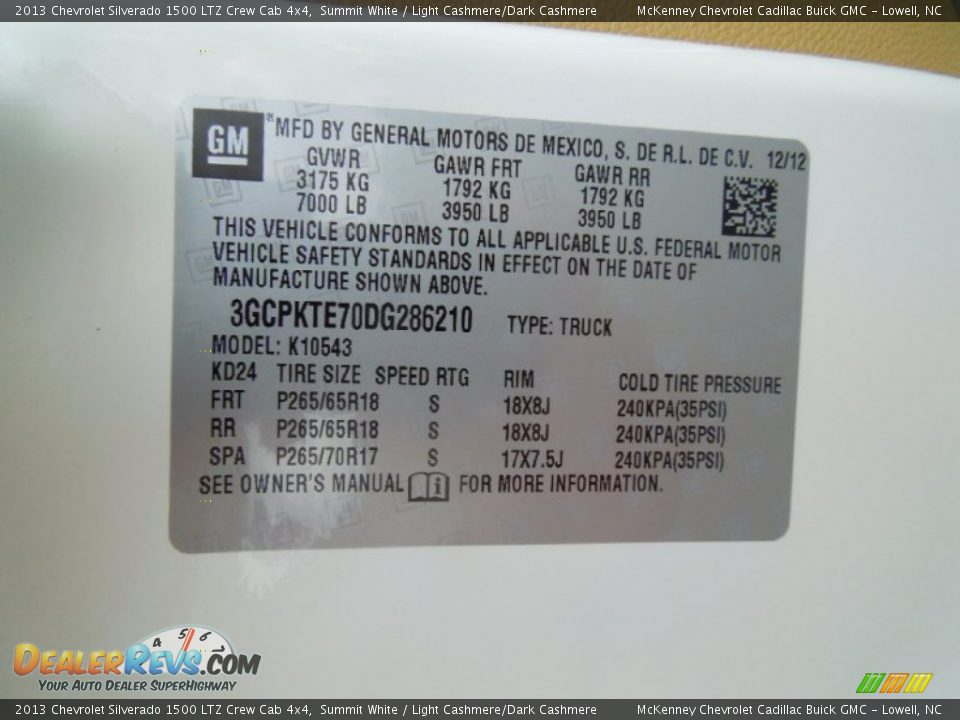 2013 Chevrolet Silverado 1500 LTZ Crew Cab 4x4 Summit White / Light Cashmere/Dark Cashmere Photo #7