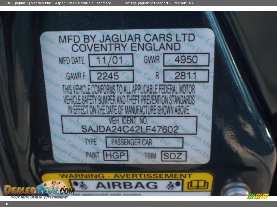 Jaguar Color Code HGP Aspen Green Metallic