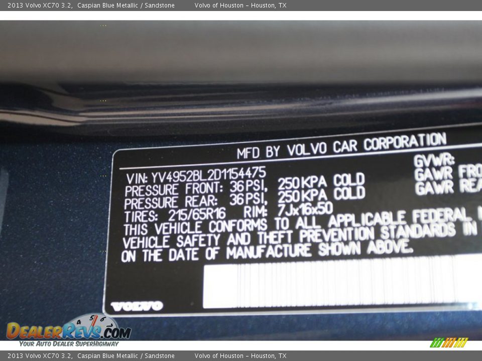 Info Tag of 2013 Volvo XC70 3.2 Photo #25