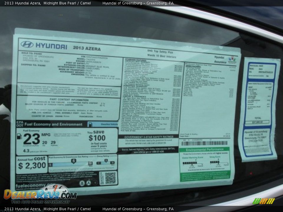 2013 Hyundai Azera Midnight Blue Pearl / Camel Photo #4