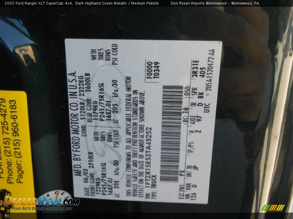 Ford Color Code PX Dark Highland Green Metallic