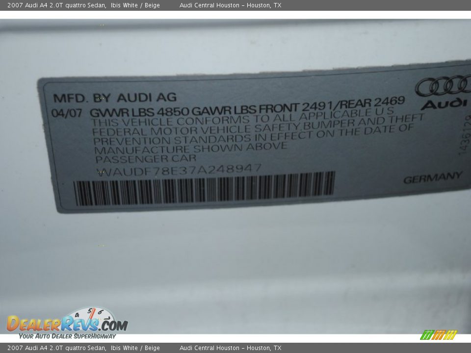 2007 Audi A4 2.0T quattro Sedan Ibis White / Beige Photo #27