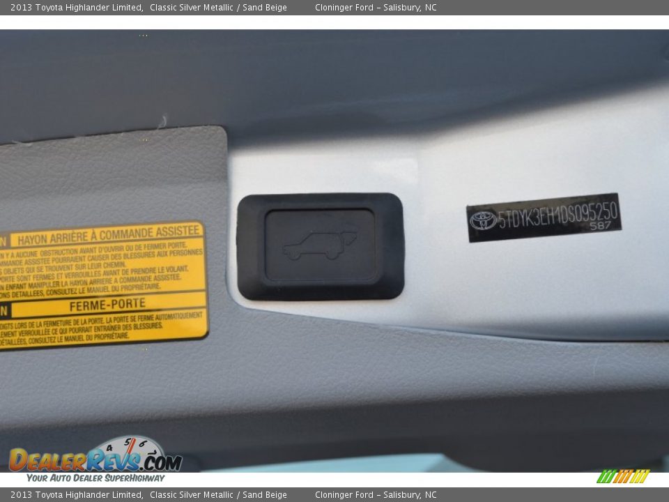 2013 Toyota Highlander Limited Classic Silver Metallic / Sand Beige Photo #15