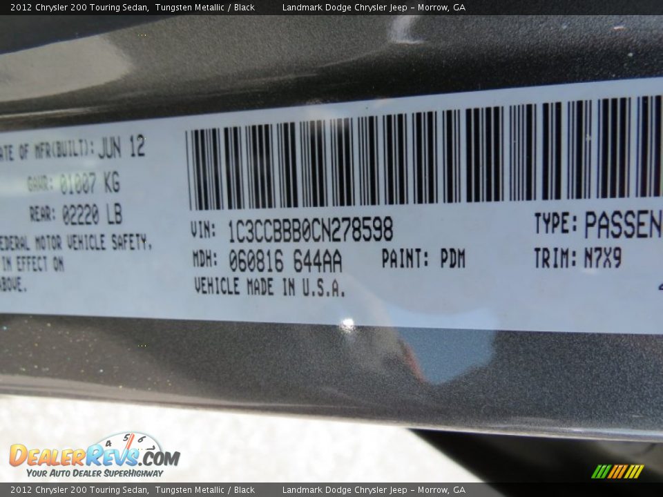 2012 Chrysler 200 Touring Sedan Tungsten Metallic / Black Photo #11