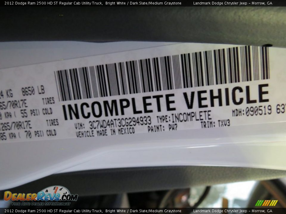 2012 Dodge Ram 2500 HD ST Regular Cab Utility Truck Bright White / Dark Slate/Medium Graystone Photo #10