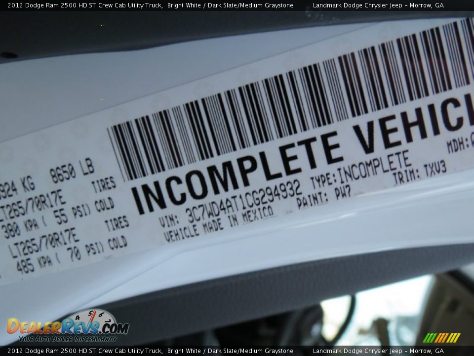 2012 Dodge Ram 2500 HD ST Crew Cab Utility Truck Bright White / Dark Slate/Medium Graystone Photo #11