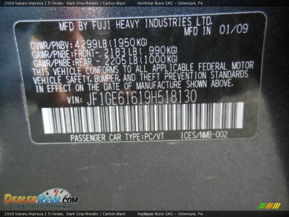 2009 Subaru Impreza 2.5i Sedan Dark Gray Metallic / Carbon Black Photo #20