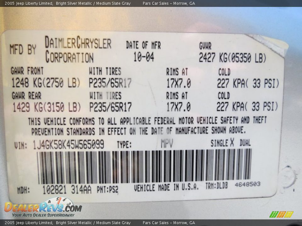 2005 Jeep Liberty Limited Bright Silver Metallic / Medium Slate Gray Photo #15