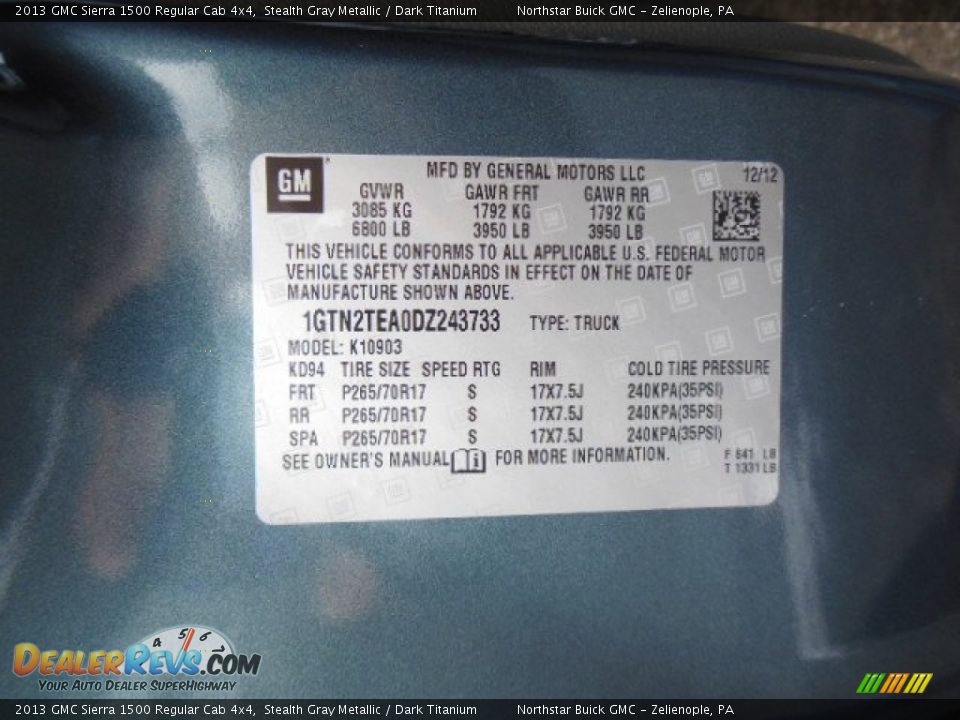 2013 GMC Sierra 1500 Regular Cab 4x4 Stealth Gray Metallic / Dark Titanium Photo #20