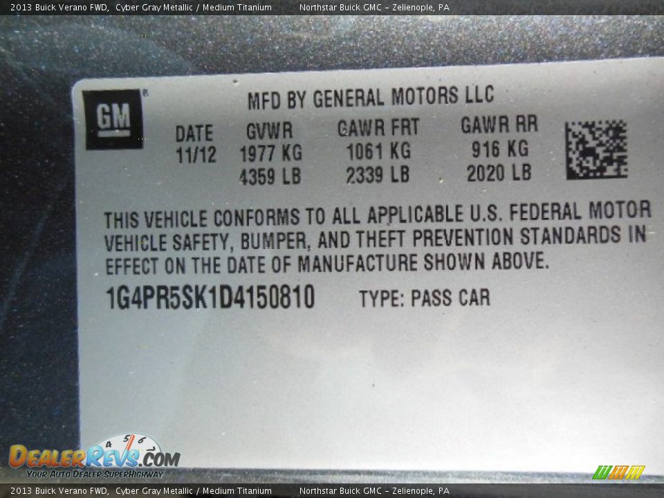 2013 Buick Verano FWD Cyber Gray Metallic / Medium Titanium Photo #20