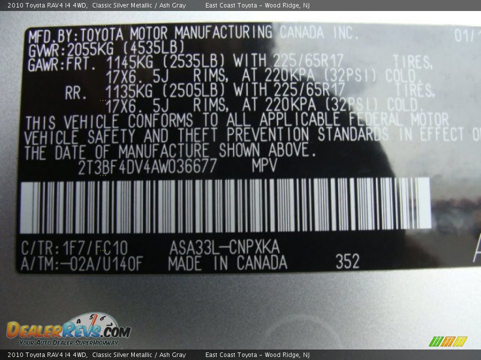 2010 Toyota RAV4 I4 4WD Classic Silver Metallic / Ash Gray Photo #15