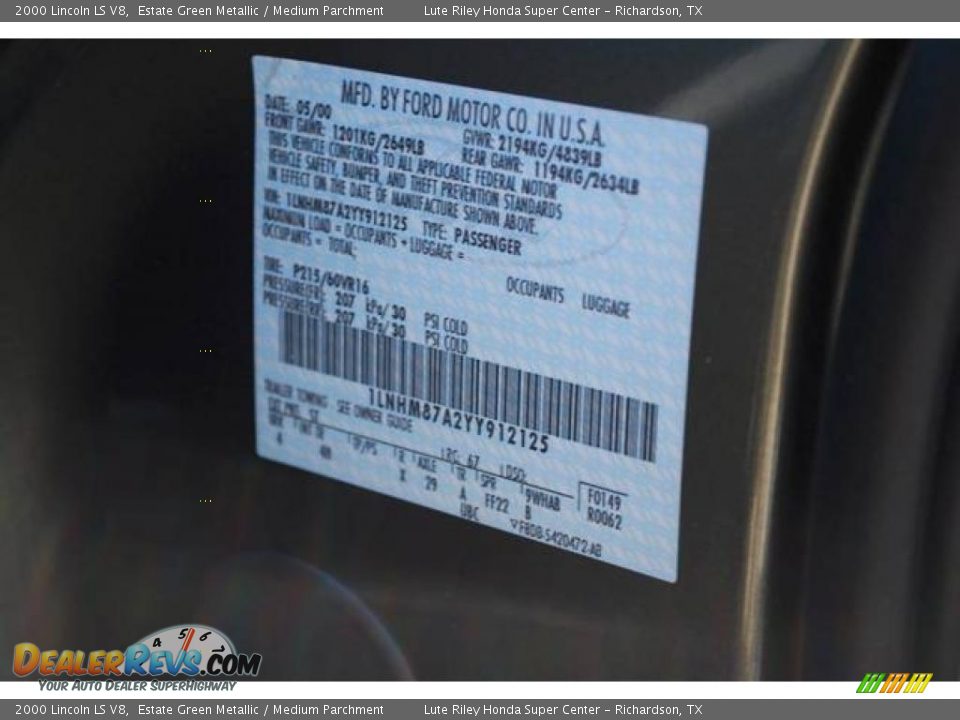 2000 Lincoln LS V8 Estate Green Metallic / Medium Parchment Photo #34