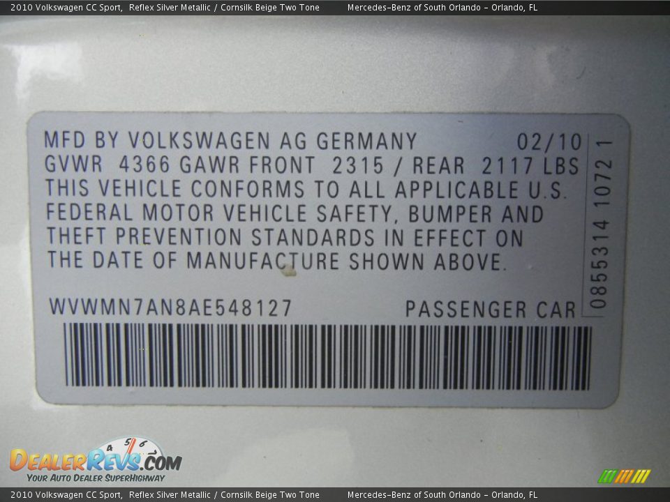 2010 Volkswagen CC Sport Reflex Silver Metallic / Cornsilk Beige Two Tone Photo #27