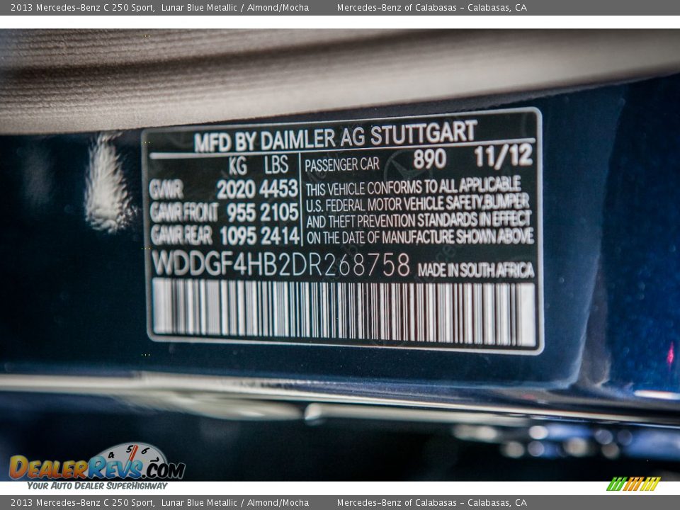2013 Mercedes-Benz C 250 Sport Lunar Blue Metallic / Almond/Mocha Photo #7