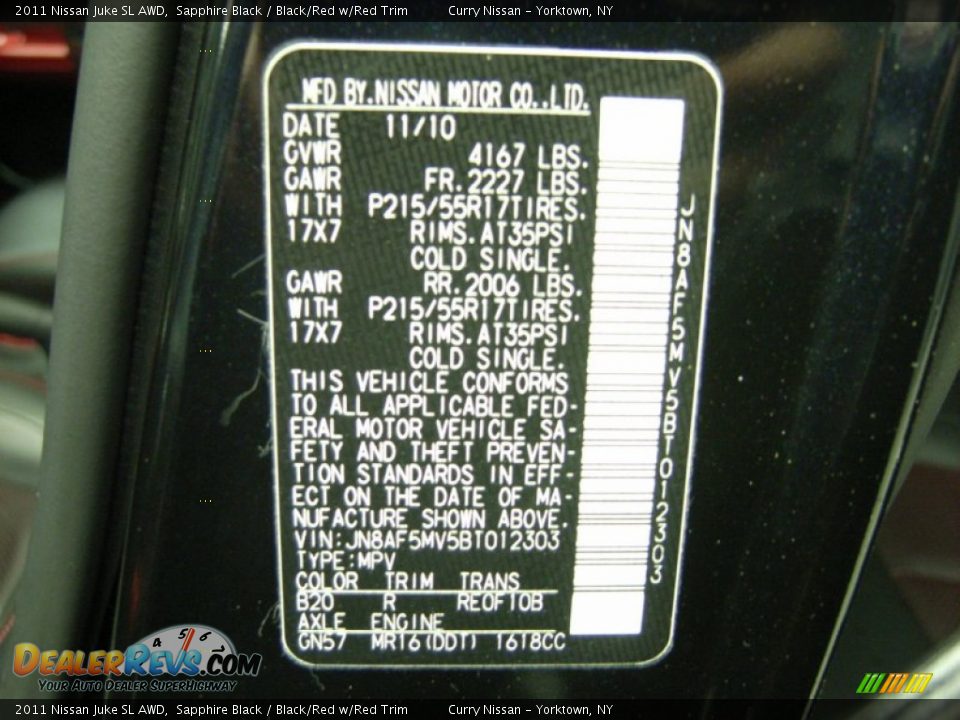 2011 Nissan Juke SL AWD Sapphire Black / Black/Red w/Red Trim Photo #36