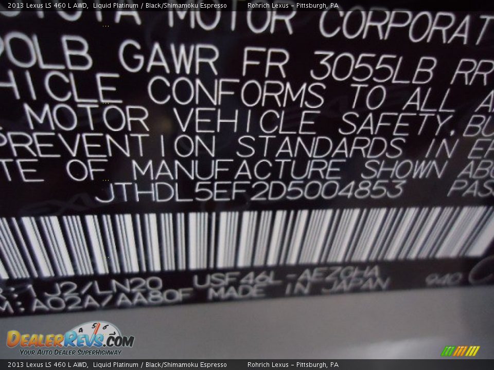 2013 Lexus LS 460 L AWD Liquid Platinum / Black/Shimamoku Espresso Photo #16