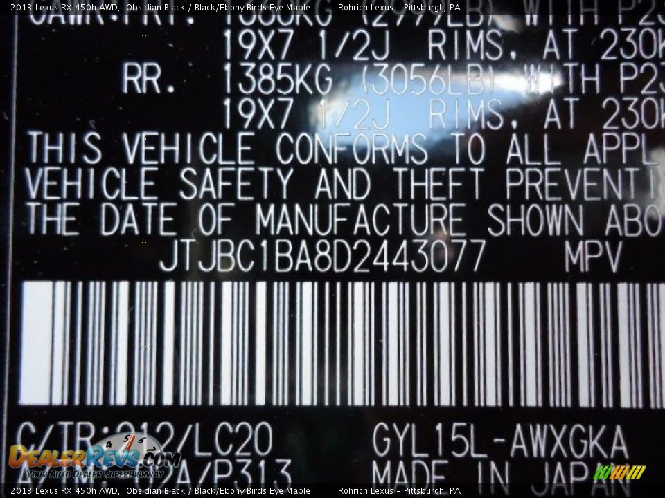 2013 Lexus RX 450h AWD Obsidian Black / Black/Ebony Birds Eye Maple Photo #16