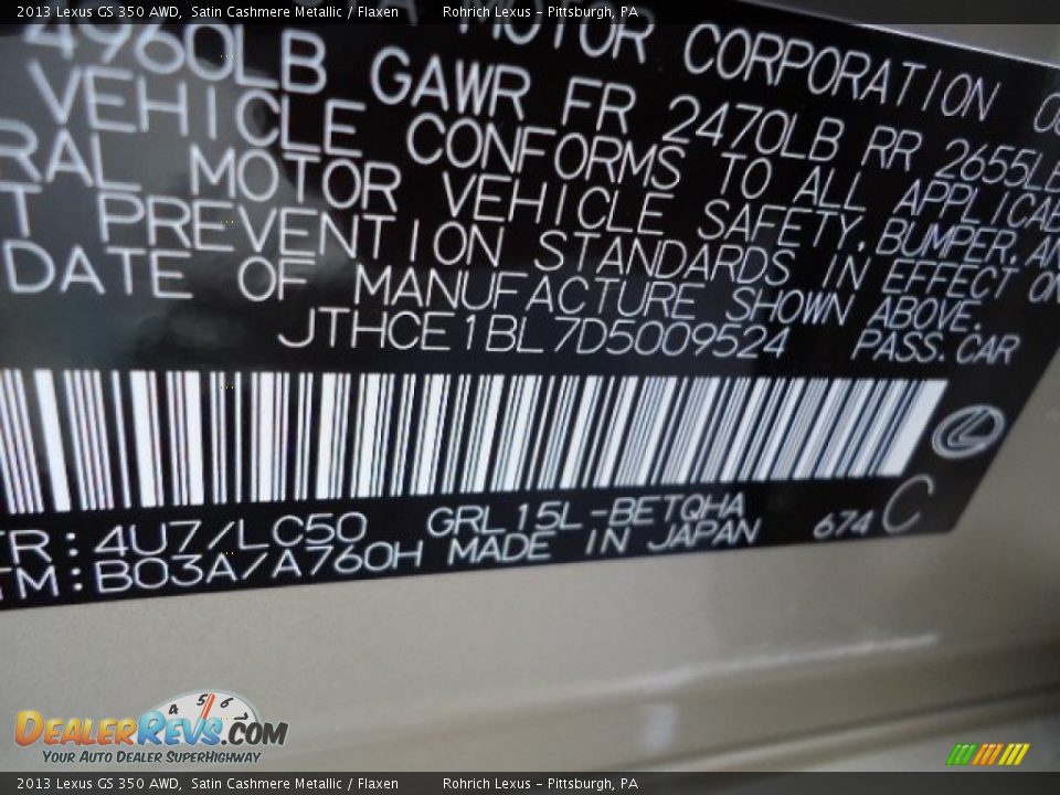 2013 Lexus GS 350 AWD Satin Cashmere Metallic / Flaxen Photo #16