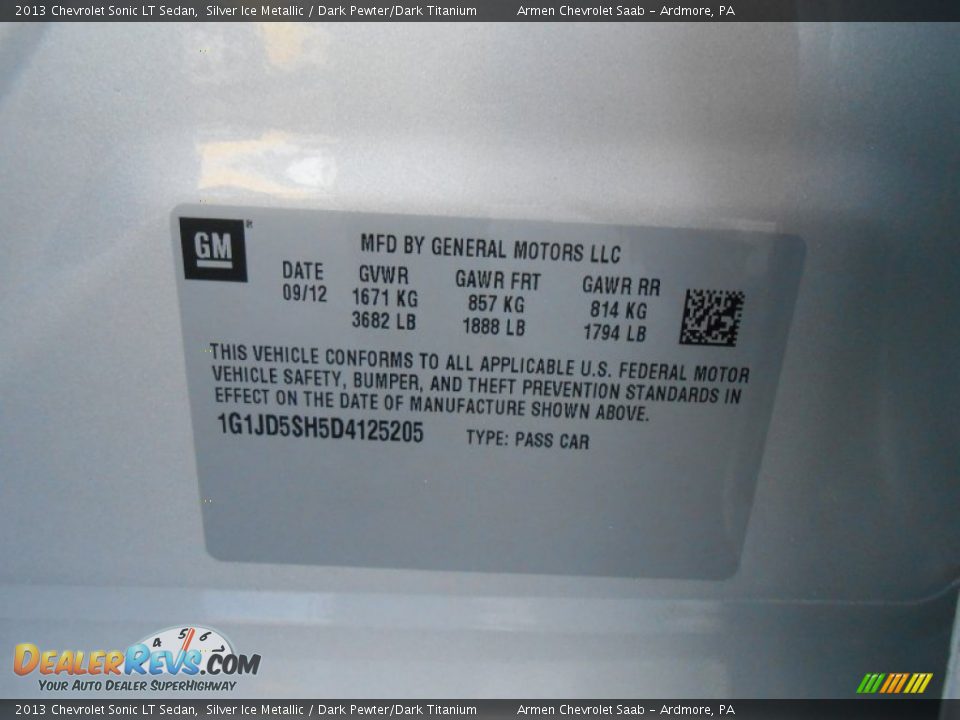 2013 Chevrolet Sonic LT Sedan Silver Ice Metallic / Dark Pewter/Dark Titanium Photo #16