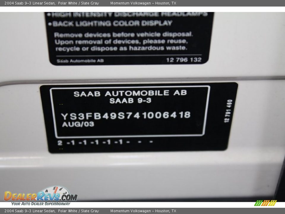 2004 Saab 9-3 Linear Sedan Polar White / Slate Gray Photo #28