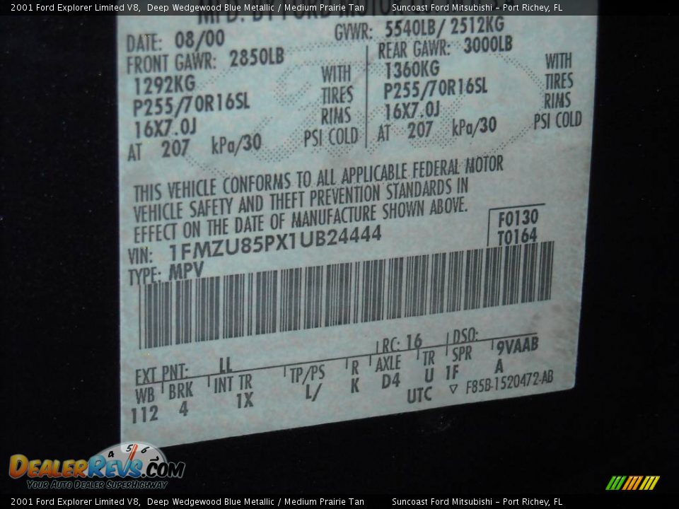 2001 Ford Explorer Limited V8 Deep Wedgewood Blue Metallic / Medium Prairie Tan Photo #31