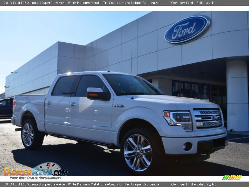 2013 Ford F150 Limited SuperCrew 4x4 White Platinum Metallic Tri-Coat / Limited Unique Red Leather Photo #1