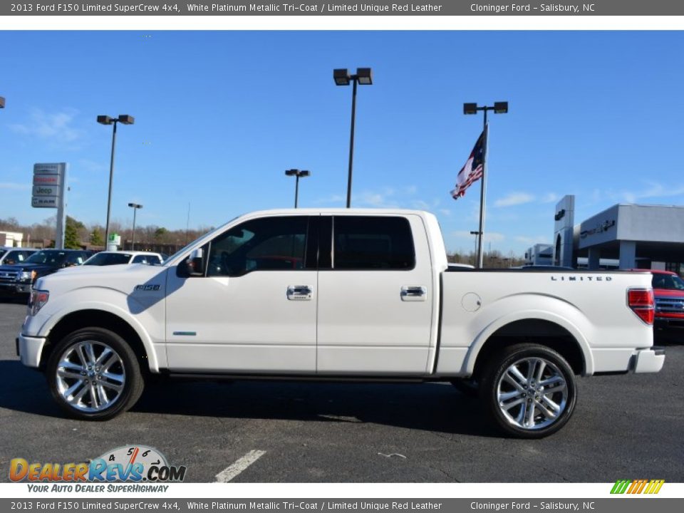 2013 Ford F150 Limited SuperCrew 4x4 White Platinum Metallic Tri-Coat / Limited Unique Red Leather Photo #5