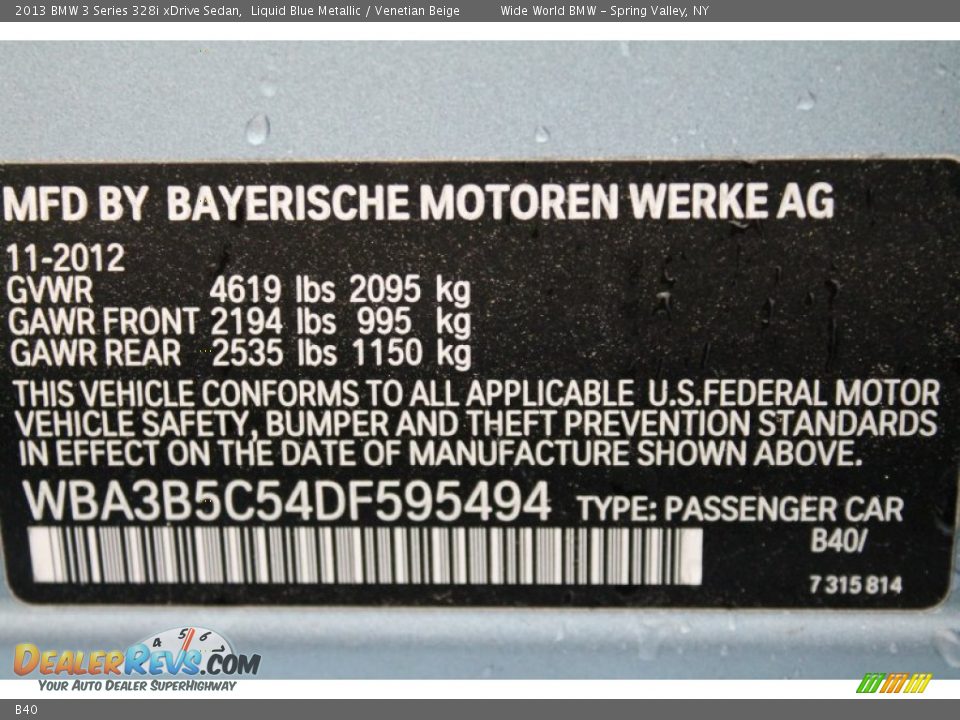 BMW Color Code B40 Liquid Blue Metallic