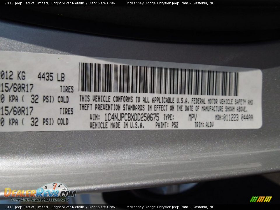 2013 Jeep Patriot Limited Bright Silver Metallic / Dark Slate Gray Photo #7