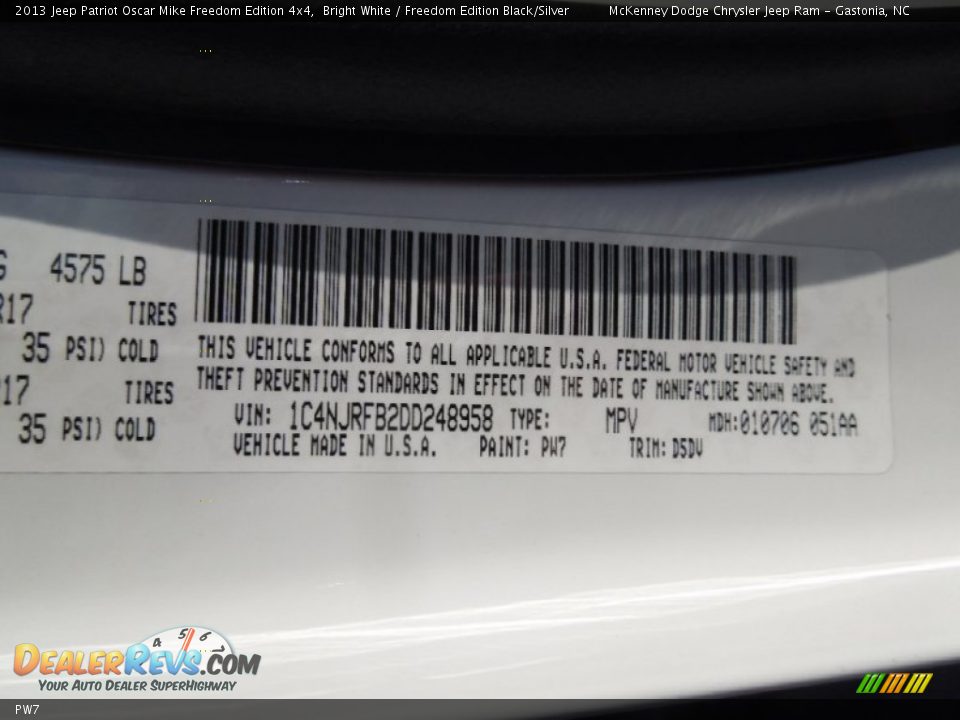 Jeep Color Code PW7 Bright White