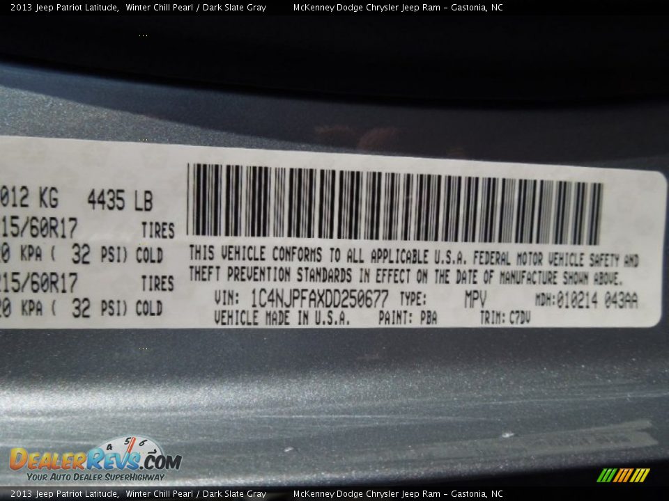 2013 Jeep Patriot Latitude Winter Chill Pearl / Dark Slate Gray Photo #7