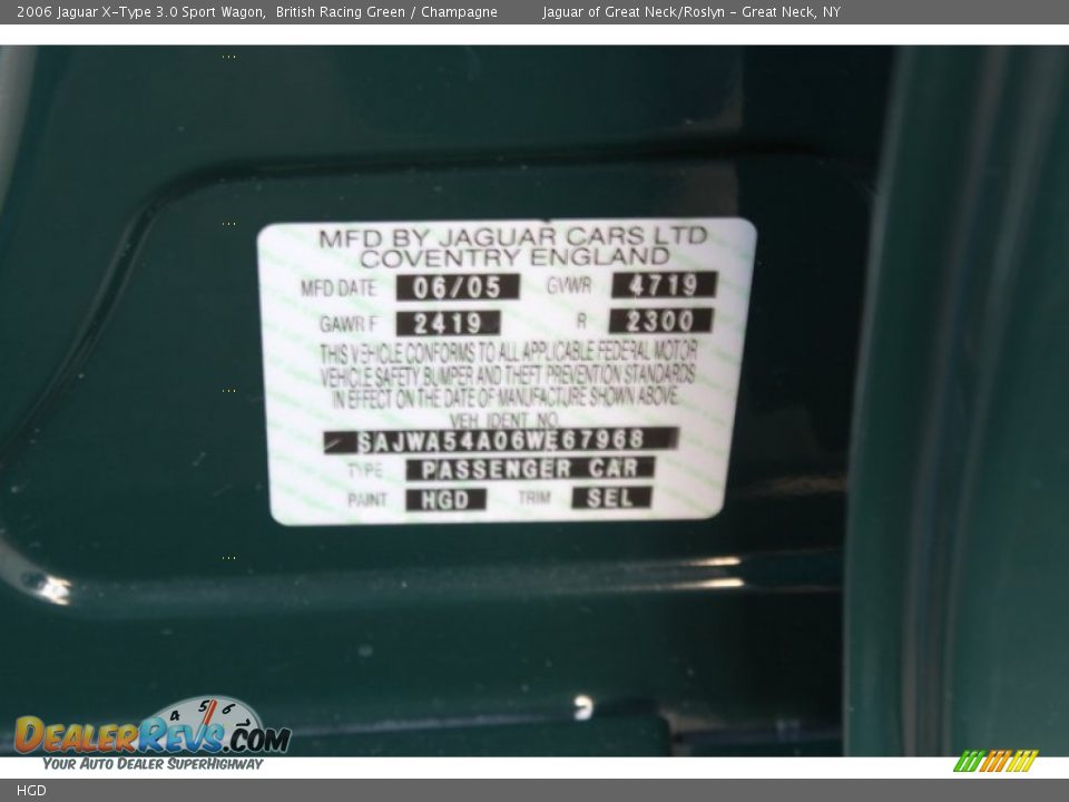 Jaguar Color Code HGD British Racing Green