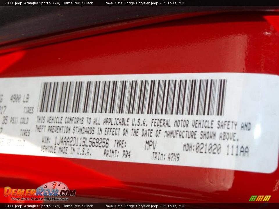 2011 Jeep Wrangler Sport S 4x4 Flame Red / Black Photo #5