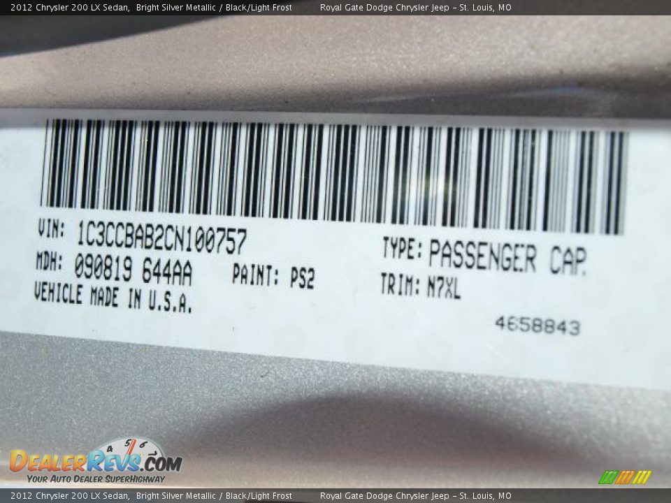2012 Chrysler 200 LX Sedan Bright Silver Metallic / Black/Light Frost Photo #5