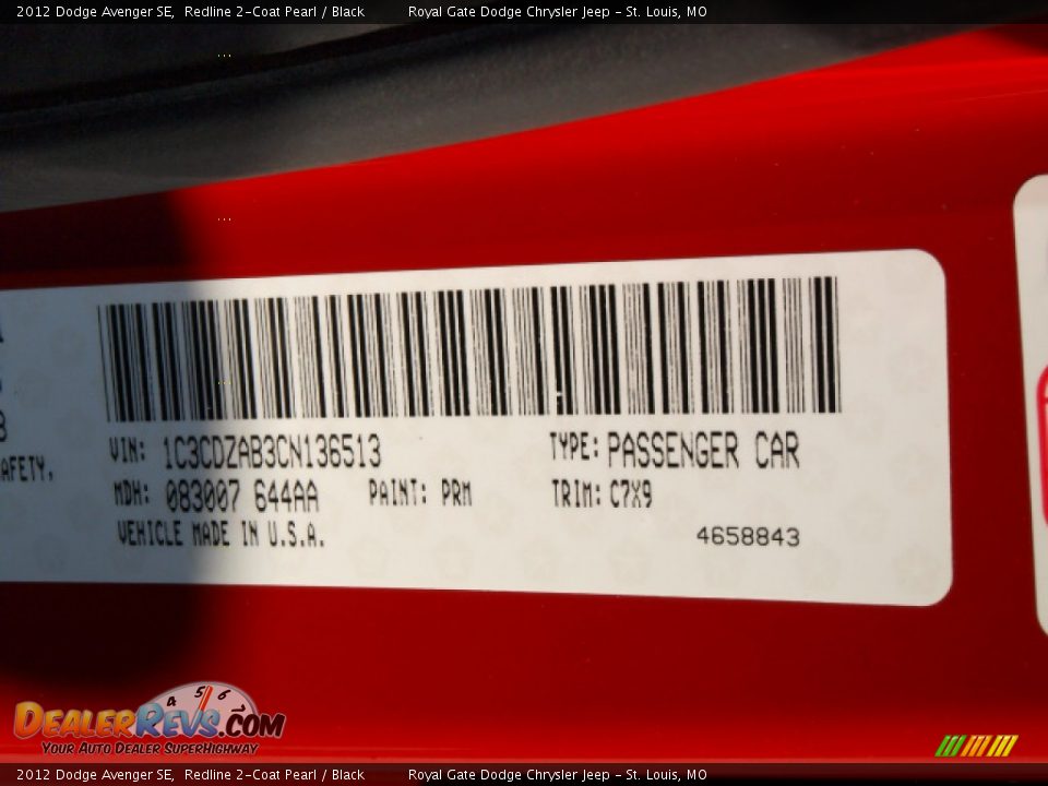 2012 Dodge Avenger SE Redline 2-Coat Pearl / Black Photo #17