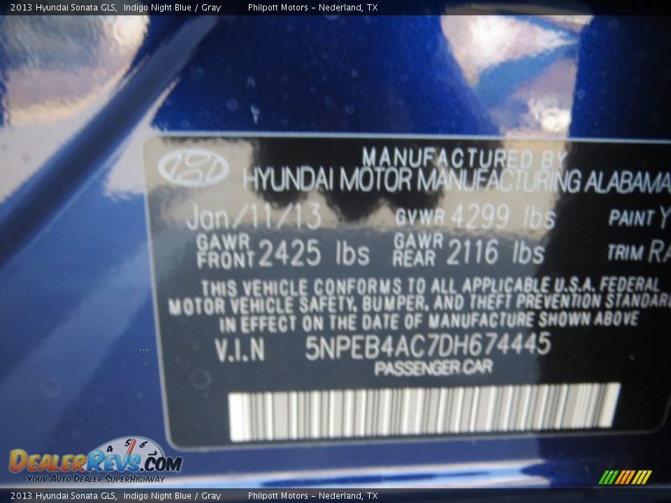 2013 Hyundai Sonata GLS Indigo Night Blue / Gray Photo #31