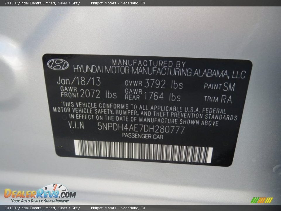 2013 Hyundai Elantra Limited Silver / Gray Photo #36