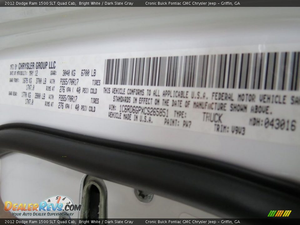 2012 Dodge Ram 1500 SLT Quad Cab Bright White / Dark Slate Gray Photo #22