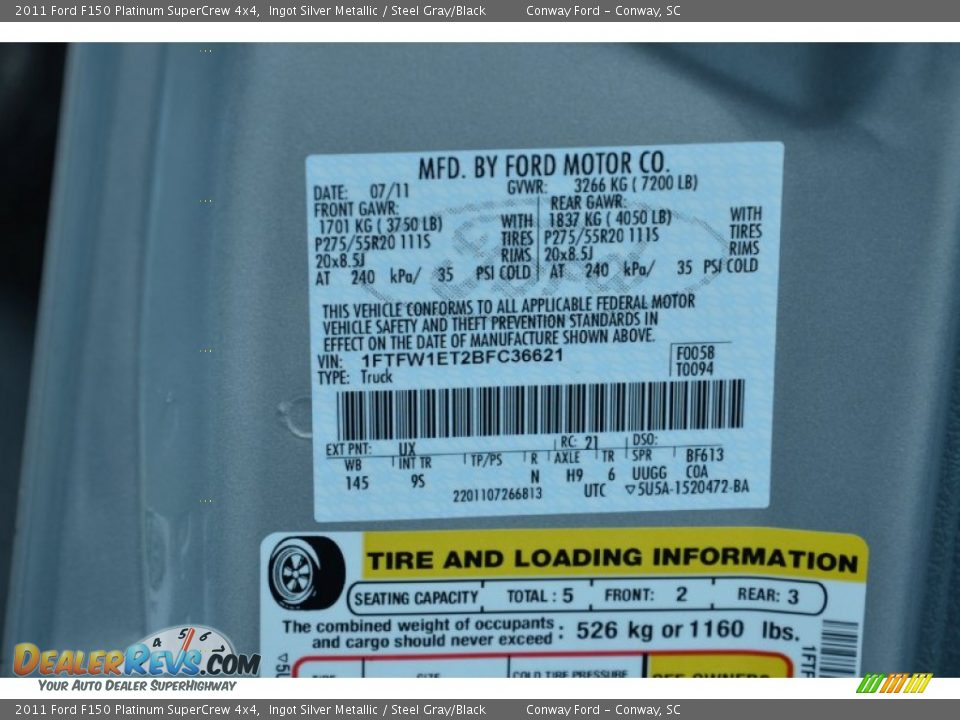 2011 Ford F150 Platinum SuperCrew 4x4 Ingot Silver Metallic / Steel Gray/Black Photo #26