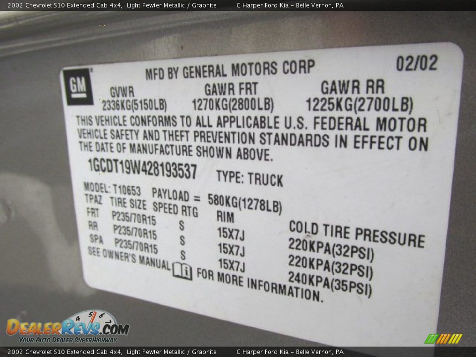 2002 Chevrolet S10 Extended Cab 4x4 Light Pewter Metallic / Graphite Photo #19