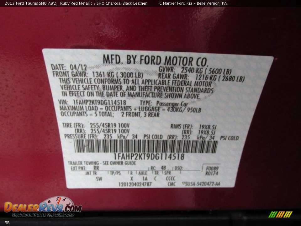 Ford Color Code RR Ruby Red Metallic