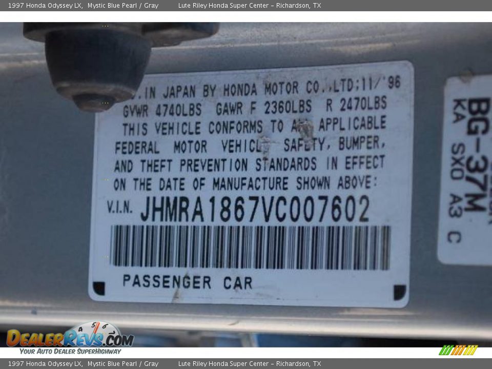 1997 Honda Odyssey LX Mystic Blue Pearl / Gray Photo #36