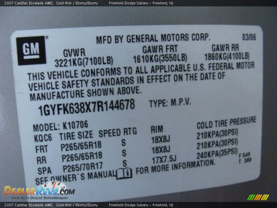 2007 Cadillac Escalade AWD Gold Mist / Ebony/Ebony Photo #15