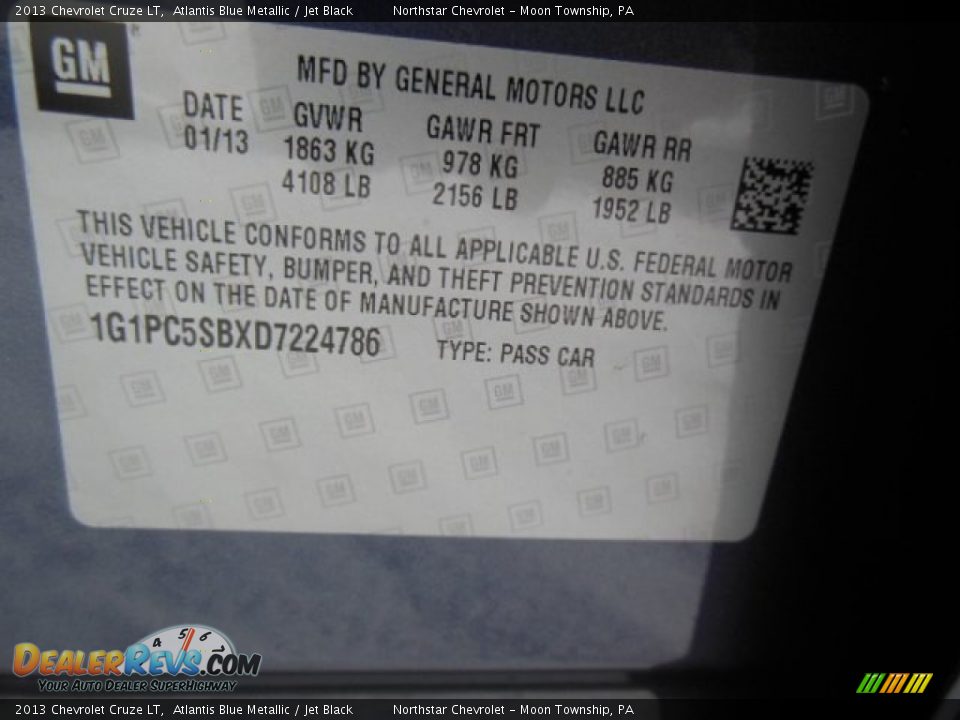 2013 Chevrolet Cruze LT Atlantis Blue Metallic / Jet Black Photo #20