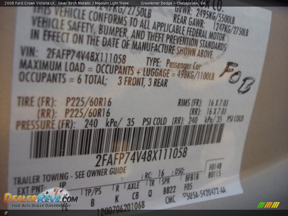 Ford Color Code JP Silver Birch Metallic